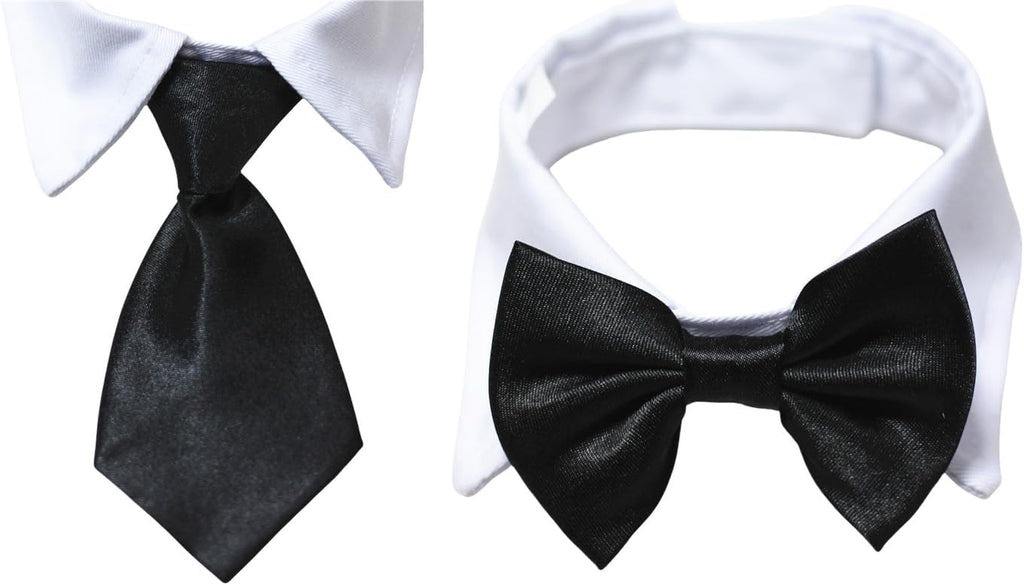 Dog Neck Tie, Pet Tuxedo Cotton Collar with Black Tie for Dogs & Cats