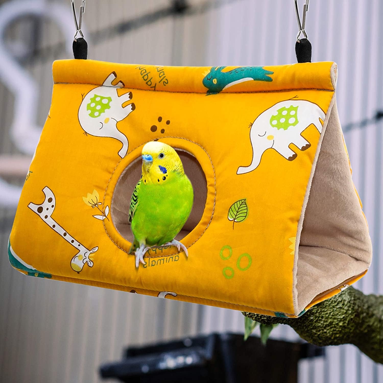 Winter Warm Bird Nest House - Hanging Hammock Velvet Shed Hut Cage Plush Fluffy Birds Hideaway Sleeping Bed Fuzzy for Parrot Parakeet Cockatiels Budgies Lovebird Medium（Yellow）