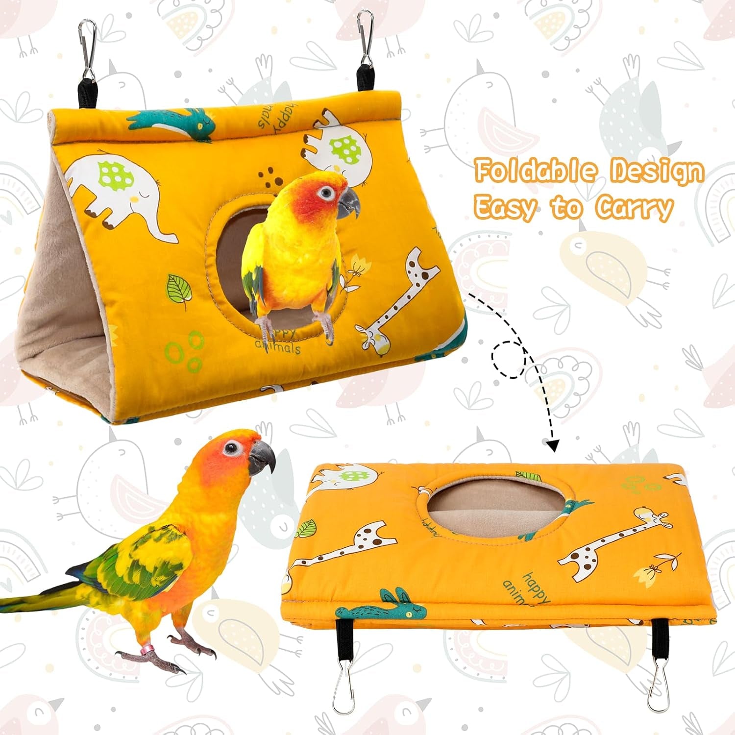 Winter Warm Bird Nest House - Hanging Hammock Velvet Shed Hut Cage Plush Fluffy Birds Hideaway Sleeping Bed Fuzzy for Parrot Parakeet Cockatiels Budgies Lovebird Medium（Yellow）