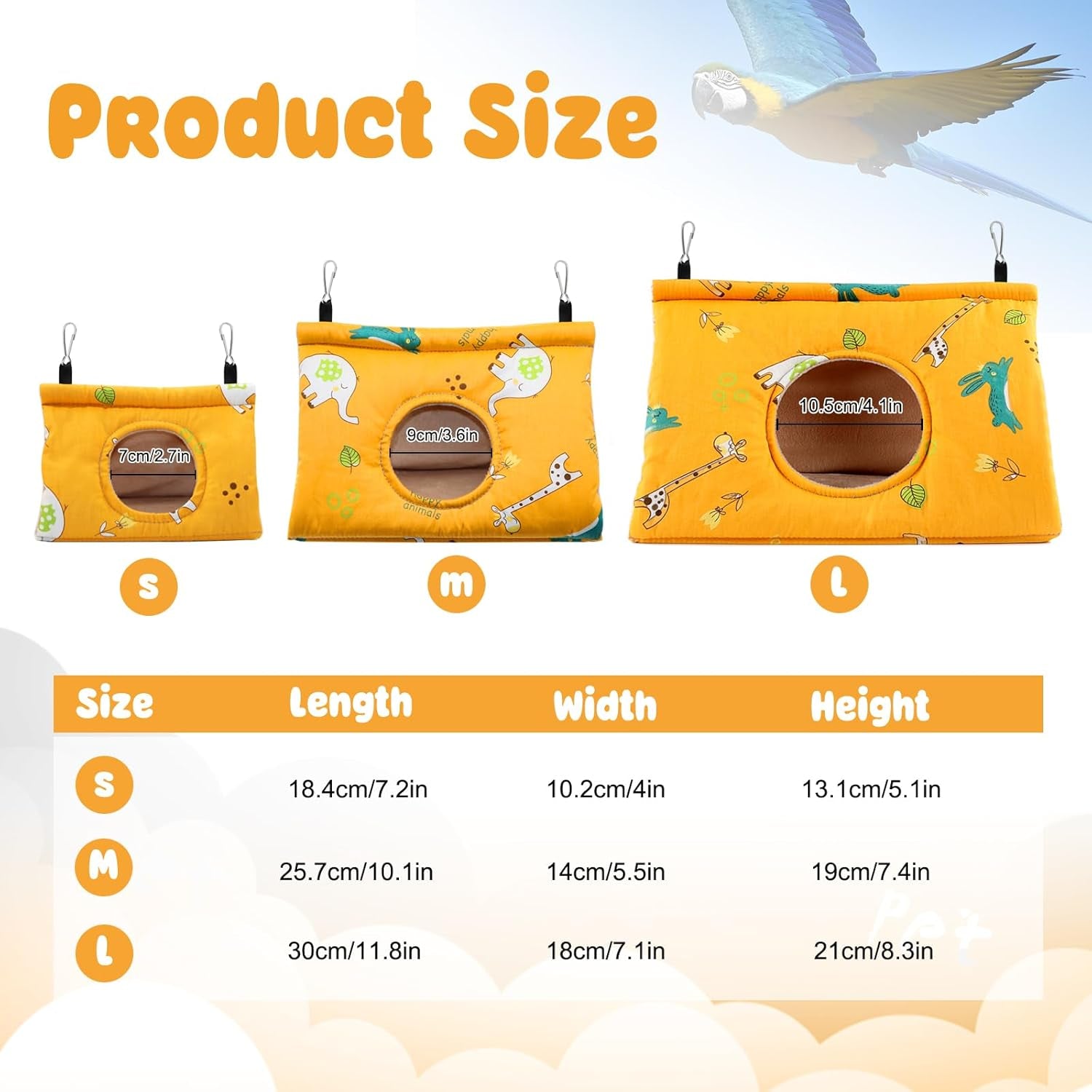 Winter Warm Bird Nest House - Hanging Hammock Velvet Shed Hut Cage Plush Fluffy Birds Hideaway Sleeping Bed Fuzzy for Parrot Parakeet Cockatiels Budgies Lovebird Medium（Yellow）