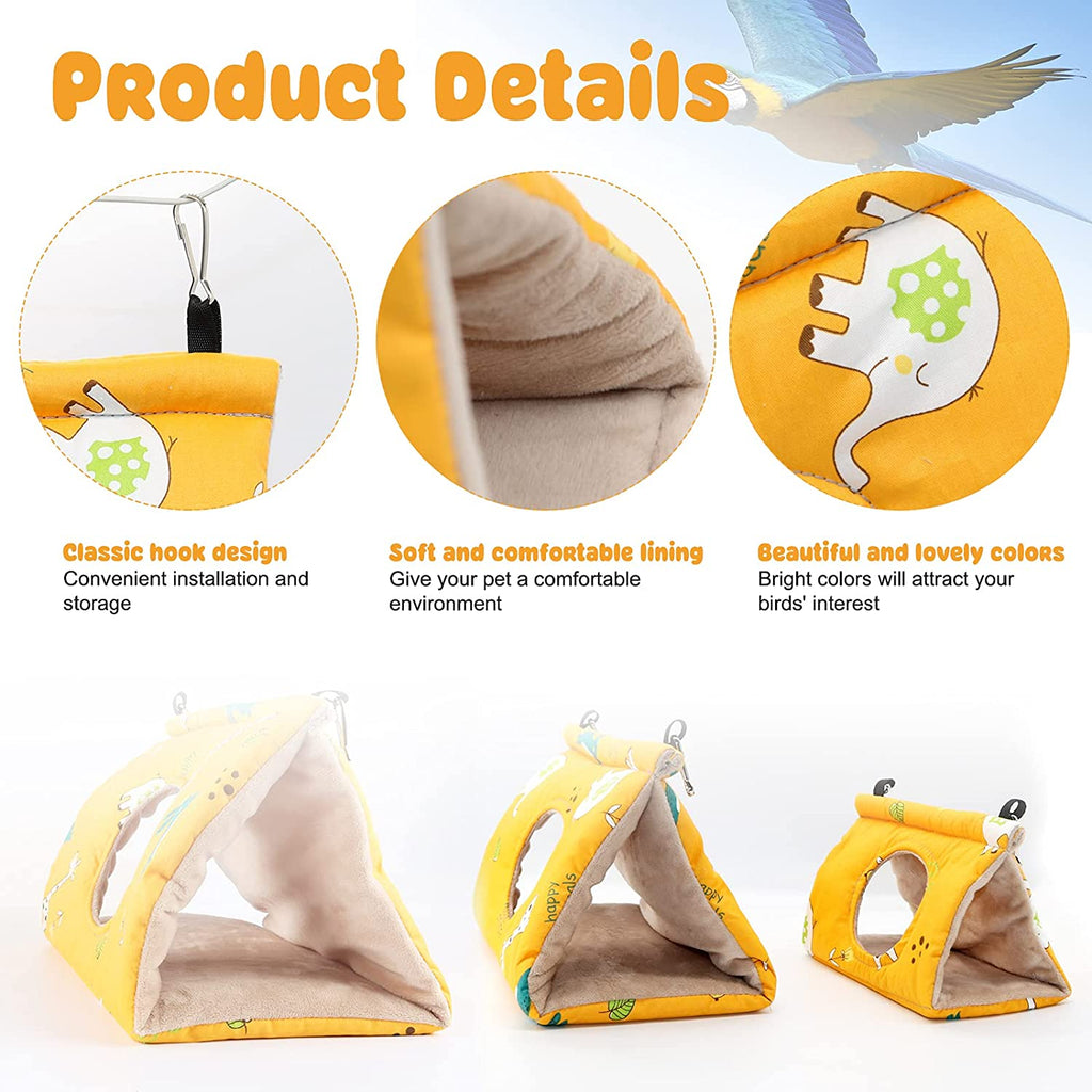 Winter Warm Bird Nest House - Hanging Hammock Velvet Shed Hut Cage Plush Fluffy Birds Hideaway Sleeping Bed Fuzzy for Parrot Parakeet Cockatiels Budgies Lovebird Medium（Yellow）