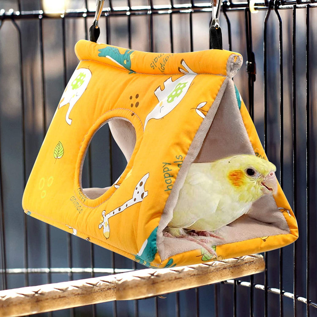Winter Warm Bird Nest House - Hanging Hammock Velvet Shed Hut Cage Plush Fluffy Birds Hideaway Sleeping Bed Fuzzy for Parrot Parakeet Cockatiels Budgies Lovebird Medium（Yellow）