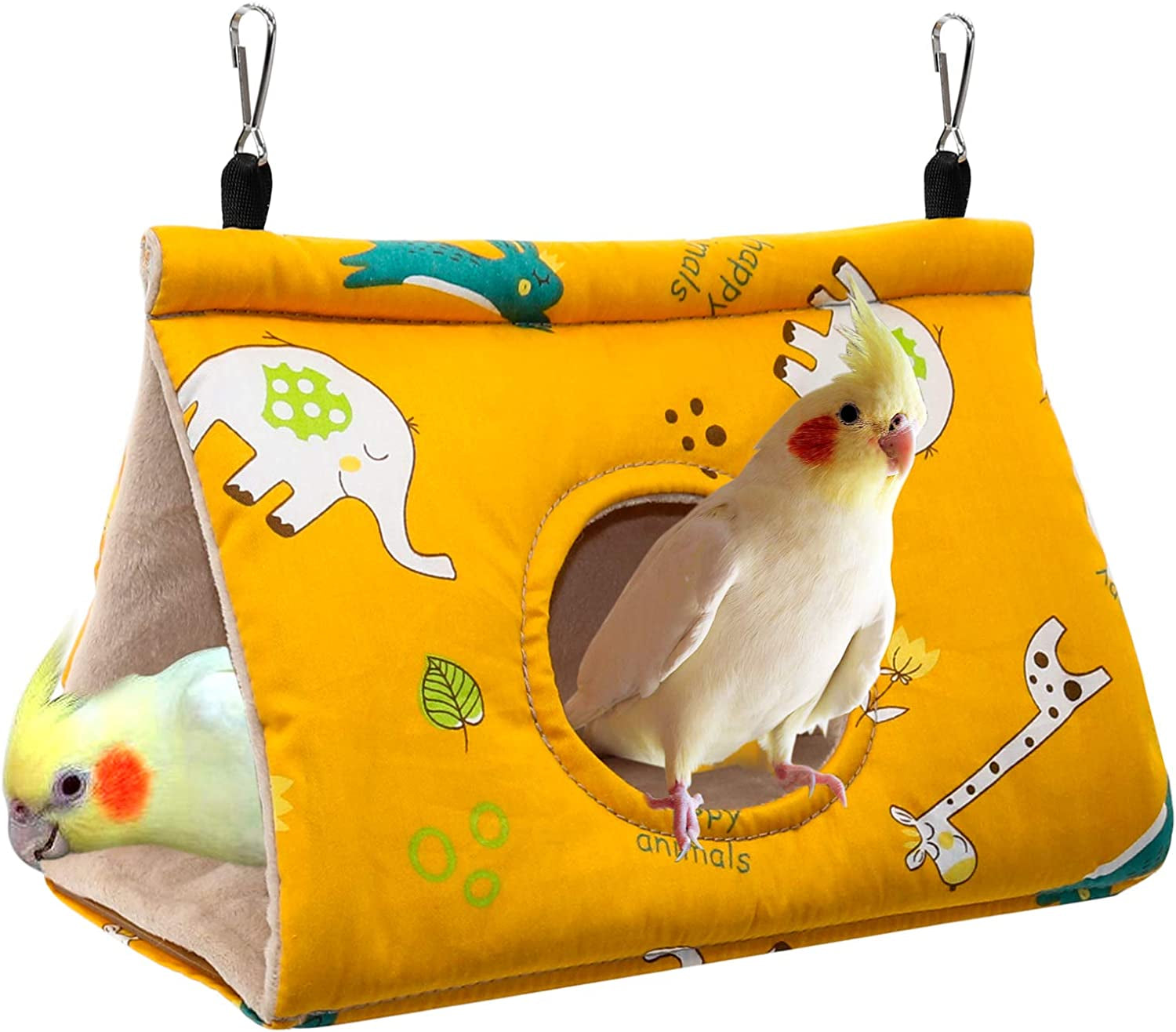 Winter Warm Bird Nest House - Hanging Hammock Velvet Shed Hut Cage Plush Fluffy Birds Hideaway Sleeping Bed Fuzzy for Parrot Parakeet Cockatiels Budgies Lovebird Medium（Yellow）