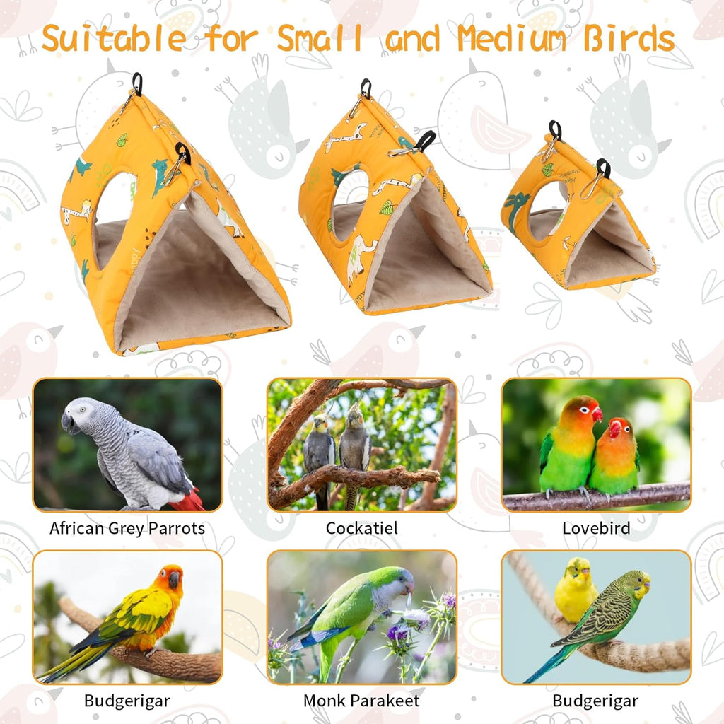 Winter Warm Bird Nest House - Hanging Hammock Velvet Shed Hut Cage Plush Fluffy Birds Hideaway Sleeping Bed Fuzzy for Parrot Parakeet Cockatiels Budgies Lovebird Medium（Yellow）