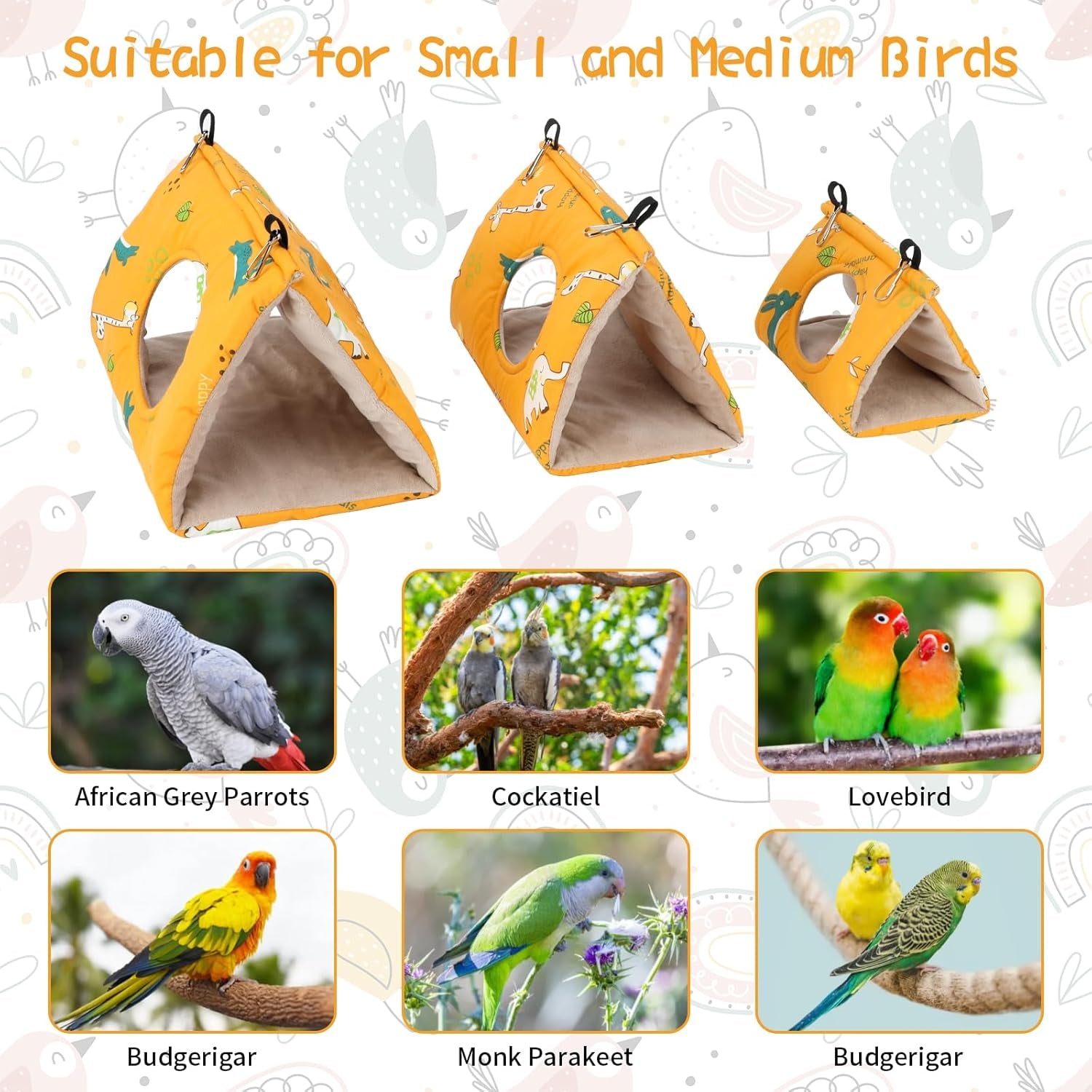 Winter Warm Bird Nest House - Hanging Hammock Velvet Shed Hut Cage Plush Fluffy Birds Hideaway Sleeping Bed Fuzzy for Parrot Parakeet Cockatiels Budgies Lovebird Medium（Yellow）