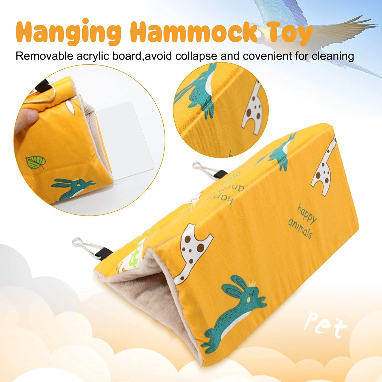 Winter Warm Bird Nest House - Hanging Hammock Velvet Shed Hut Cage Plush Fluffy Birds Hideaway Sleeping Bed Fuzzy for Parrot Parakeet Cockatiels Budgies Lovebird Medium（Yellow）